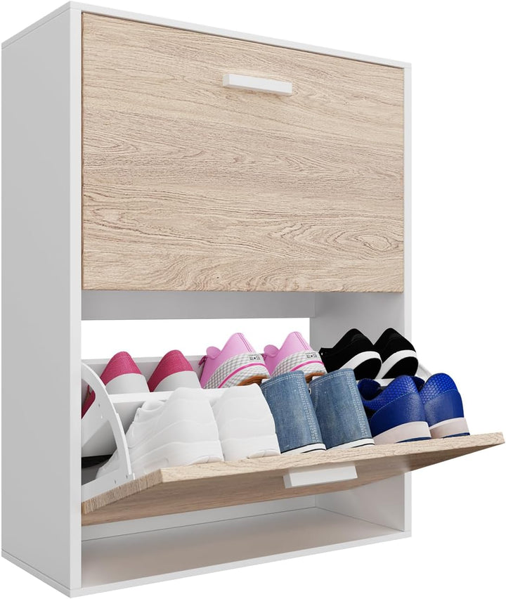 CASABEL Schuhschrank für 12 Paar – grosse Kapazität für Eingangsbereich – L 60 x T 24 x H 80 cm – Tü