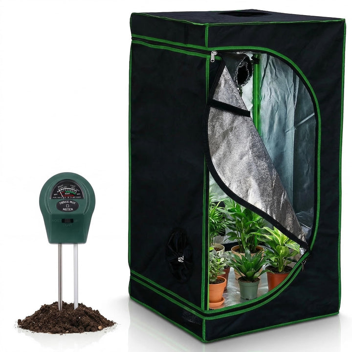 Mucola Growzelt 60x60x180 cm Set mit 3-in-1 Messgerät Zuchtzelt für Hydrokulturen zur Pflanzenzucht