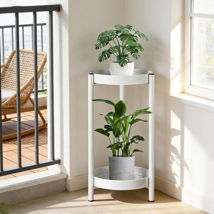 Pflanzenständer für drinnen und draussen, 2 Etagen Metall Blumentopfhalter, 60 cm Hoch, Rostfrei Blu