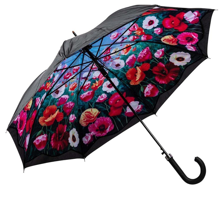 LUCKYWEATHER Regenschirm Stockschirm Damen Motiv Mohnblumen Auf-Automatik Double Layer I Stockregens