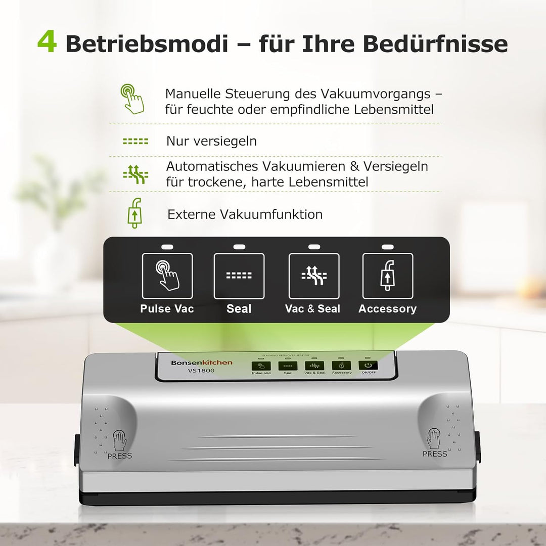 Bonsenkitchen Vakuumiergerät, 30 cm stabile Schweissnaht, Pulse-Funktion für Feuchtes, externer Vaku