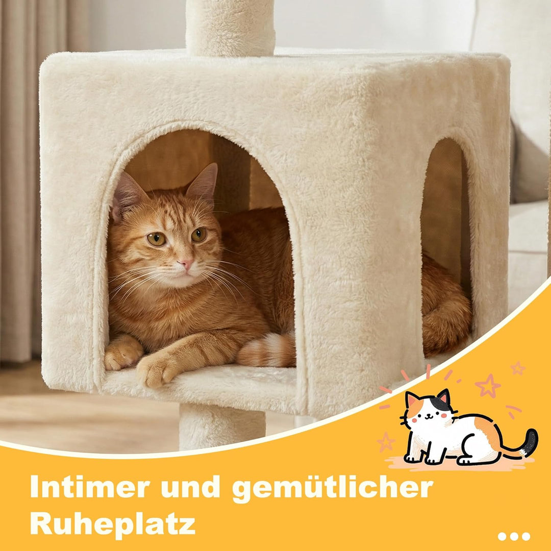 Hey-brother Kratzbaum, 111 cm Katzenbaum mit Spielzeug, Katzenkratzbaum mit Plattform, Hängematte un