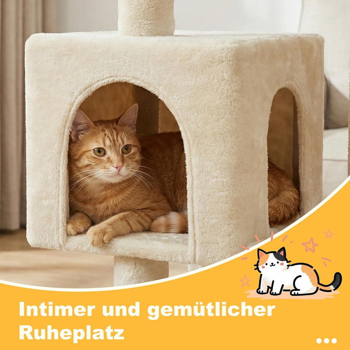Hey-brother Kratzbaum, 111 cm Katzenbaum mit Spielzeug, Katzenkratzbaum mit Plattform, Hängematte un