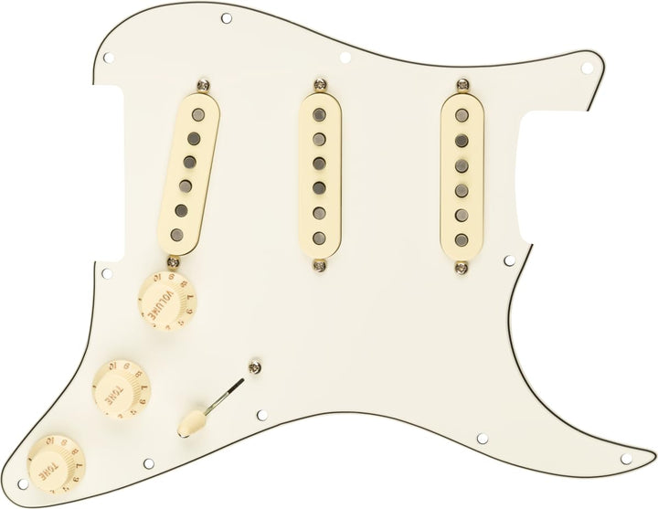 Fender Strat Pickguard, vorverkabelt, Custom Shop Fat 50's SSS, Pergament 11-Loch PG Weiss Texas Spe