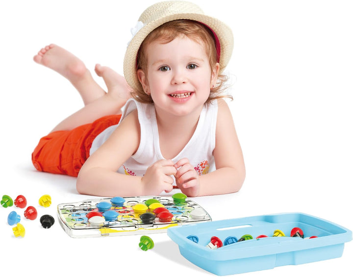 Quercetti FantaColor Junior, Kreatives Montessori Spielzeug ab 2 Jahre mit 48 bunten Steckknöpfen, 8