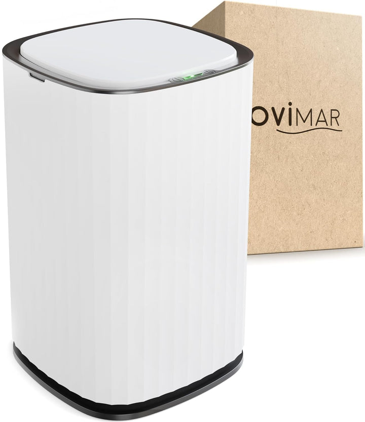 ovimar Sensor Badeimer Svaneke | Weiss | Sensor Mülleimer | Kosmetikeimer oval | Eimer mit Deckel |
