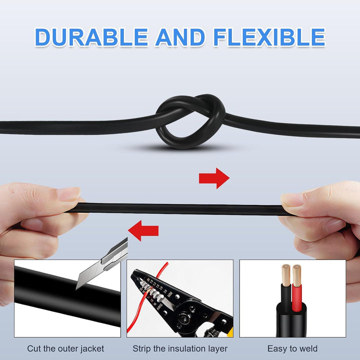 KFZ Kabel 2x1,0mm² 50m Kupfer Flach Flexibel Universal | Reines Weichkupfer, dicke PVC-Isolierung, C