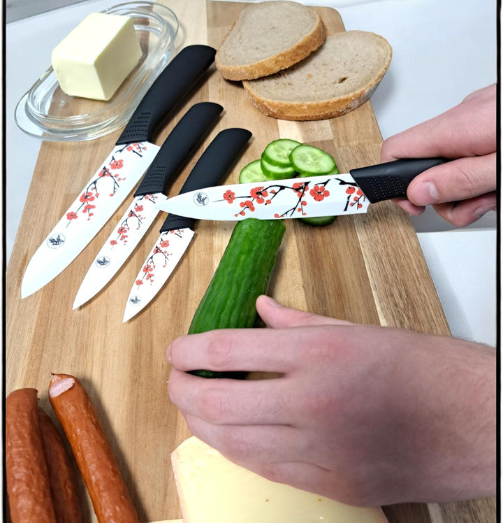Keramik Messer Set 5Tlg, 4 Messer und 1 Schäler Messerset Kochmesser Chefmesser Schälmesser Allzweck