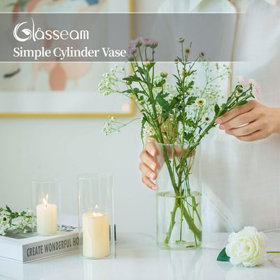 Glasseam Deko Vase Glas Zylinder Tischdeko 3 Stück/Satz Blumen Vasen Set Modern Glasvase Rund Glaszy