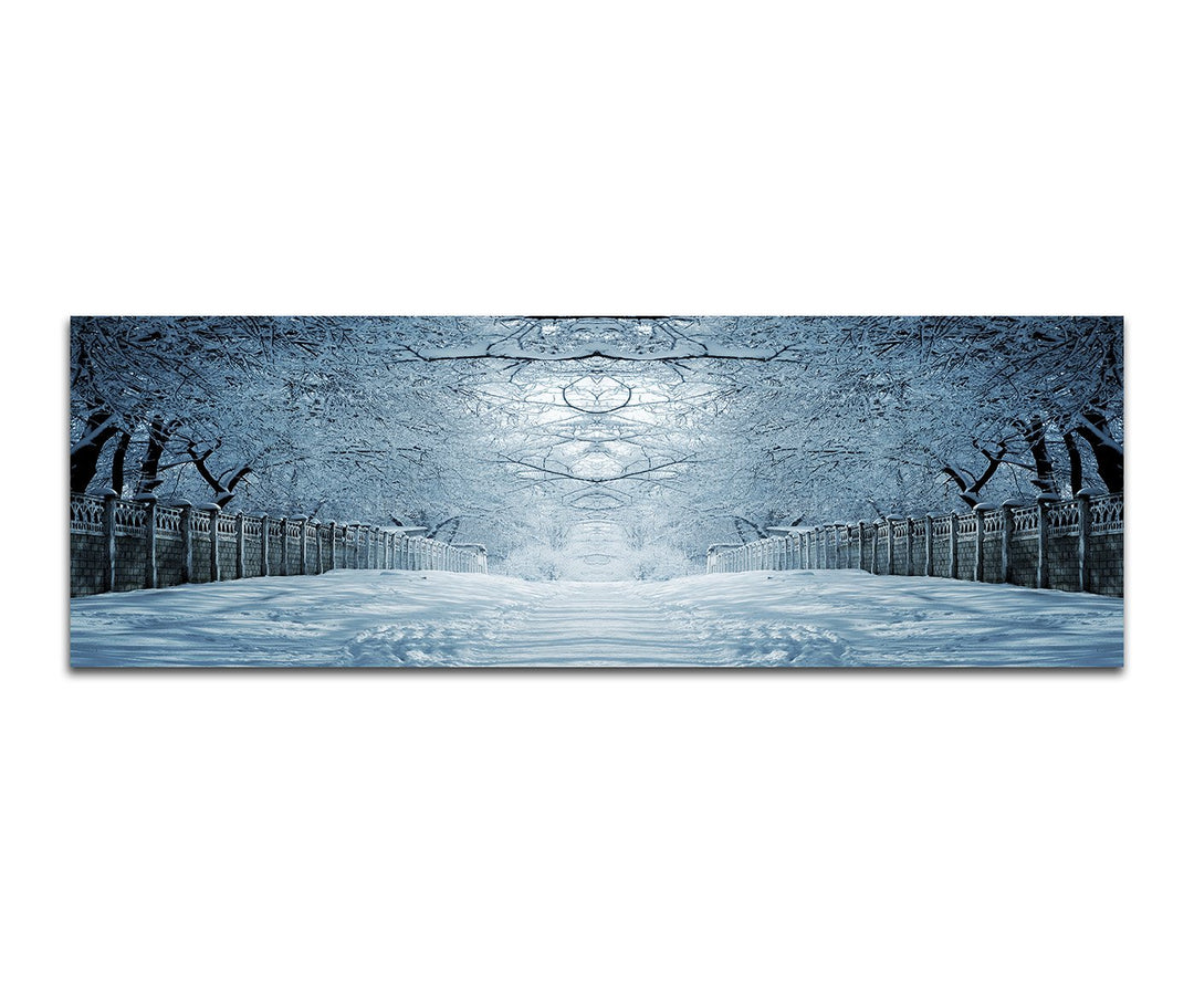 Paul Sinus Art Panoramabild auf Leinwand und Keilrahmen 150x50cm Winterlandschaft Bäume Weg Baumtunn