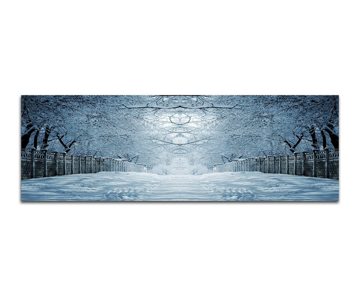 Paul Sinus Art Panoramabild auf Leinwand und Keilrahmen 150x50cm Winterlandschaft Bäume Weg Baumtunn