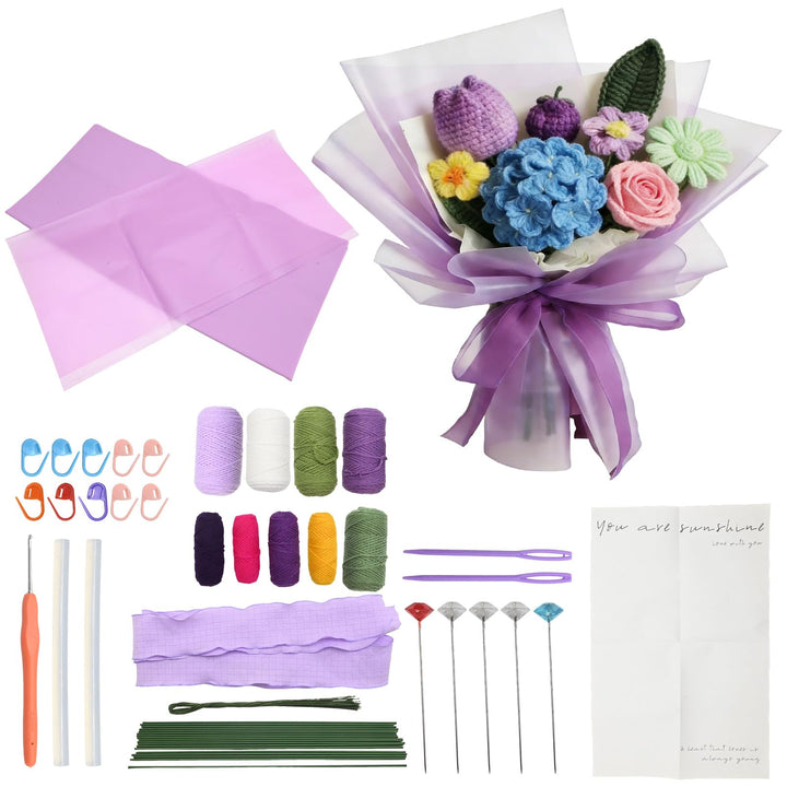 Hoypeyfiy DIY Häkel Geschenkset, Komplettes Set mit Nadel, Garn & Anleitung für Rosen, Ideales Kreat