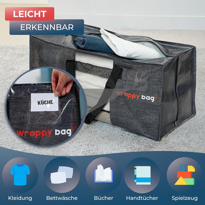 WRAPPYBAG 8er-Set Kunststoff Aufbewahrungstasche – Jumbo XXL Tasche Gross – Wasserabweisend, Stabil,