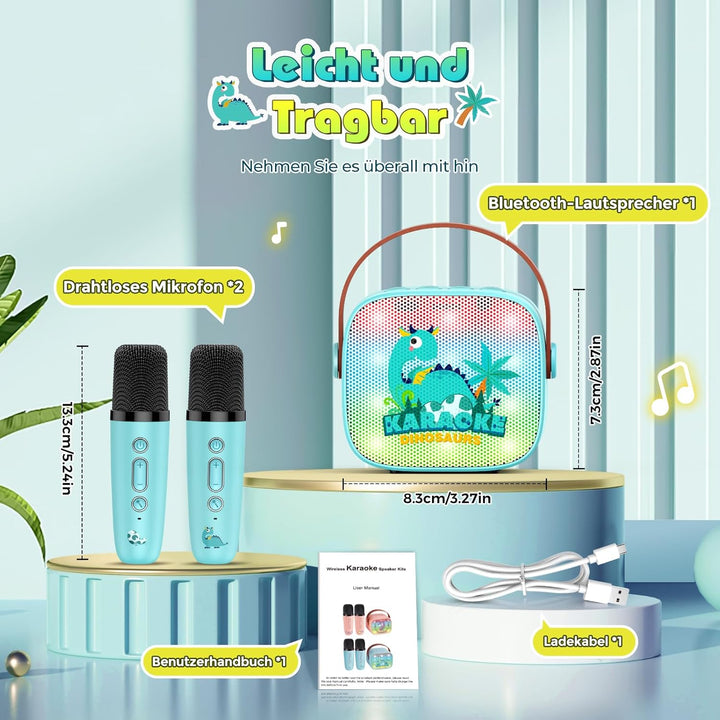 Geschenk Junge 3-12 Jahre, Karaoke Maschine mit 2 Bluetooth Kindermikrofon Spielzeug ab 3-12 Jahre J