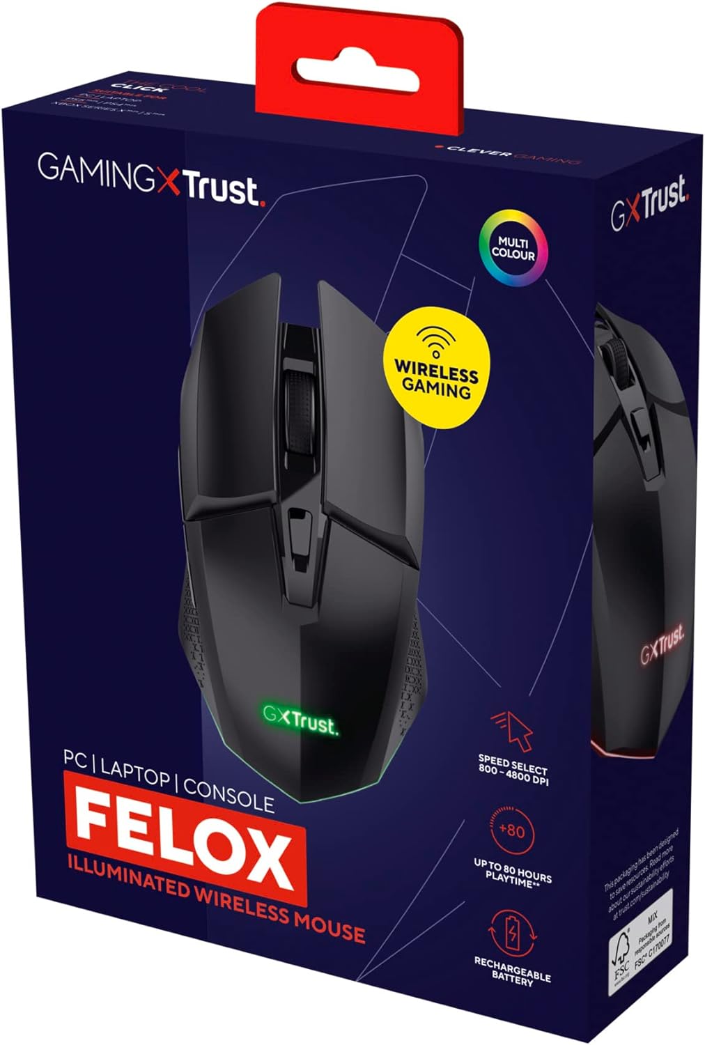 Trust Gaming GXT 110 Felox Wiederaufladbare Kabellose Gaming-Maus, 80 Stunden Akkulaufzeit, 800-4800