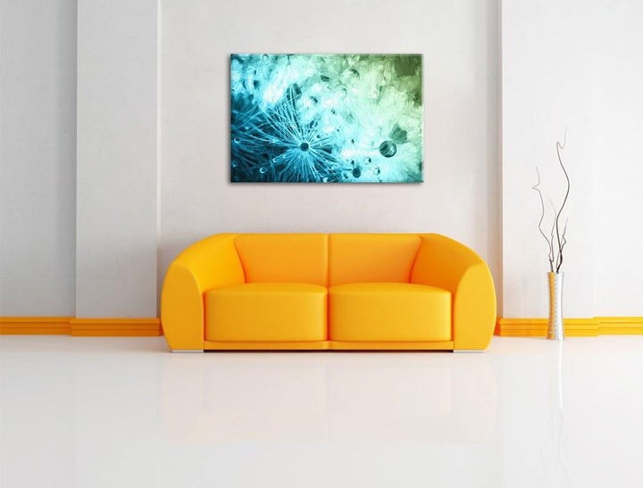 Pixxprint Pusteblume mit Wassertropfen als Leinwandbild/Grösse: 100x70 / Wandbild/Kunstdruck/fertig