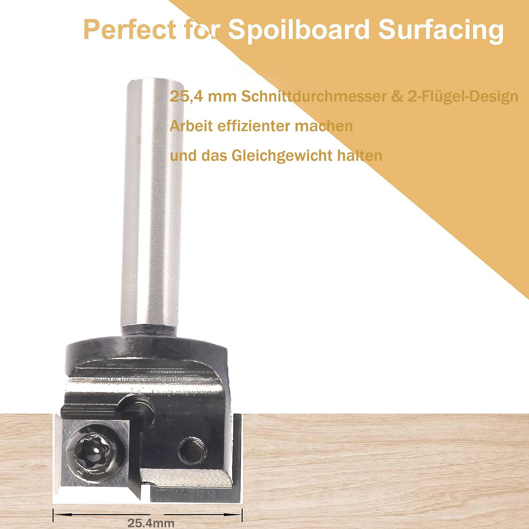 Sinoprotools 2 Flöten Planfräser, Hobelfräser [25.4 mm Durchmesser],8mm Schaft Spoilboard Fräser mit