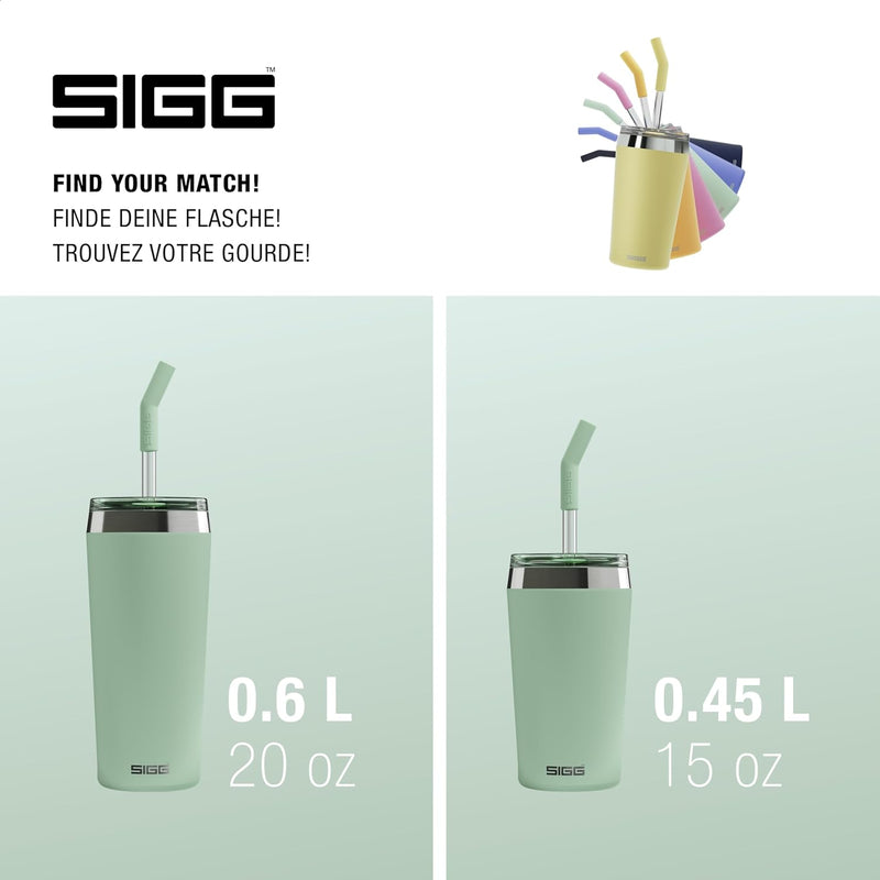 SIGG - Isolierbecher - Travel Mug Helia - Mit wiederverwendbarem Glastrinkhalm & Reinigungsbürste -