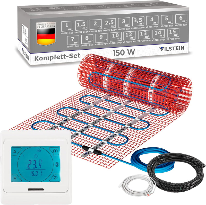 VILSTEIN Elektrische Fussbodenheizung für Fliesen Laminat und mehr I Komplett-Set I TWIN Technologie