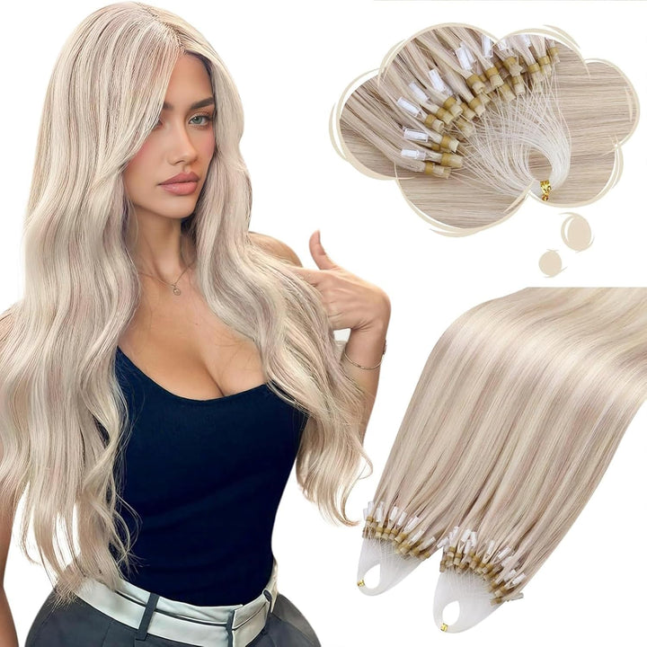 Moresoo Micro Loop Extensions Echthaar Blond 45 cm Cold Fusion Extensions Echthaar Microring Loop 1g