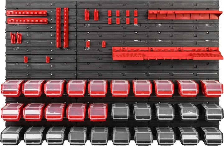 Lagersystem Werkstattregal | 117 x 78 cm | NPKL Wandregal mit Stapelboxen - Wandplatten Extra Starke