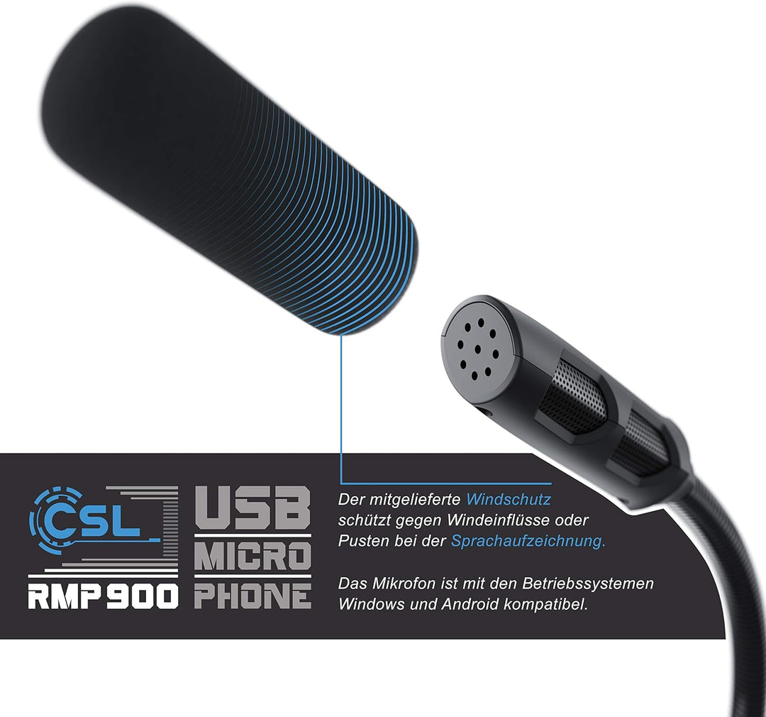 CSL - USB PC Mikrofon RGB – Tischmikrofon Standmikrofon – einstellbare Lautstärke – hohe Klangqualit