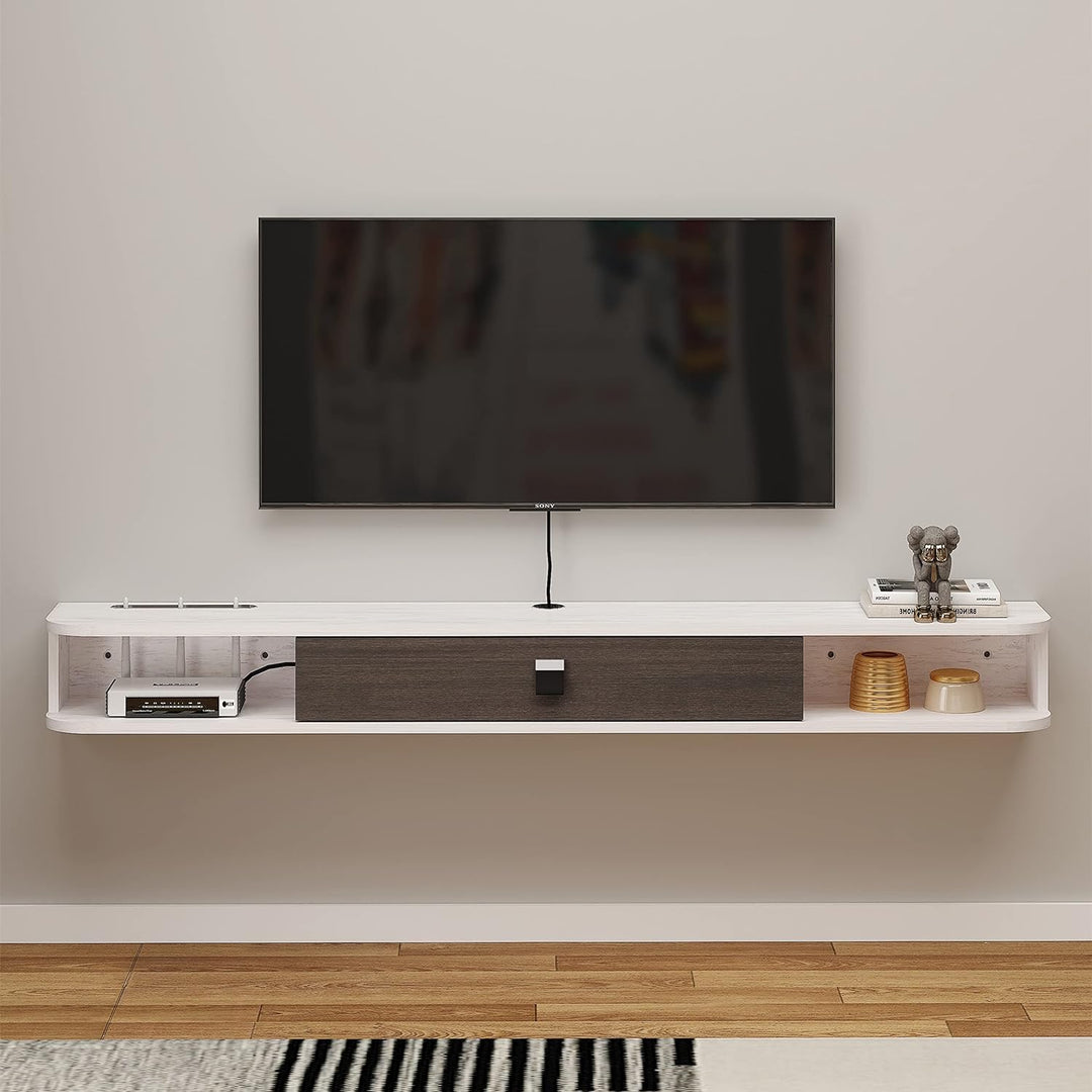 TV-Konsole / Fernsehkonsole / Fernsehtisch, schwimmend, mit Tür und Ablage, 120 cm, Grau / Weiss 120
