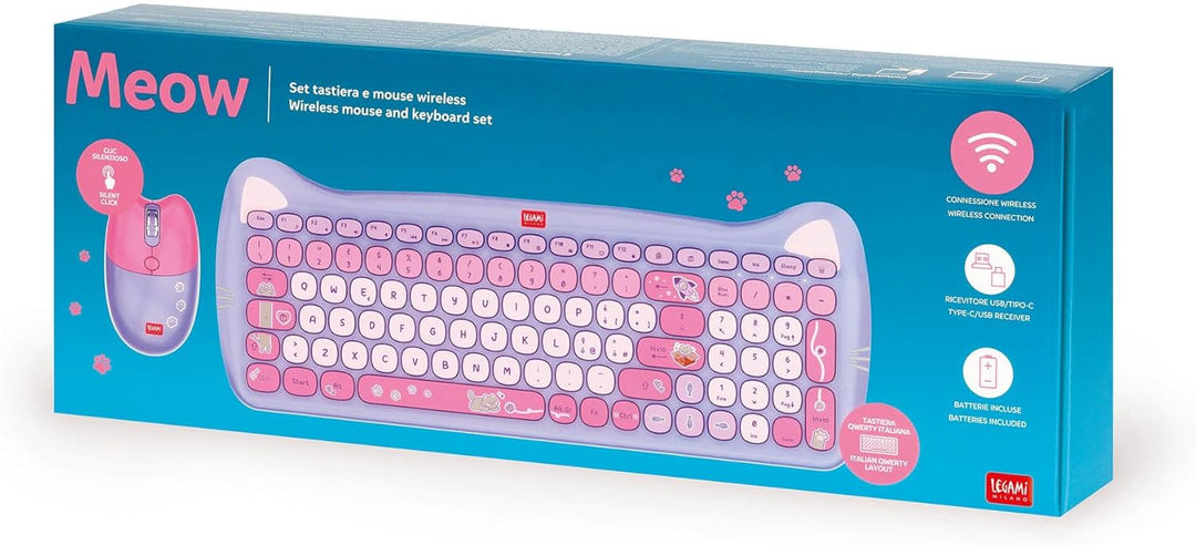Legami - Tastatur-Set mit 15 Multimedia-Tasten, kabellose Maus mit 3 Geschwindigkeitsoptionen, ideal