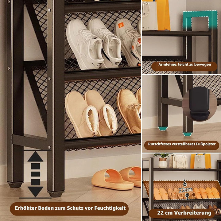 Kompaktes Schuhregal, Schrägtes 3 Ebenen, Schuhschrank Schmal, Schuhständer aus Metall, Schuhaufbewa