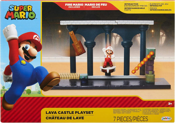 Nintendo Jakks 400174 Super Mario Spielset - Lawa Schloss - inkl. 6cm Mario Figur, Knochen Lift & Br