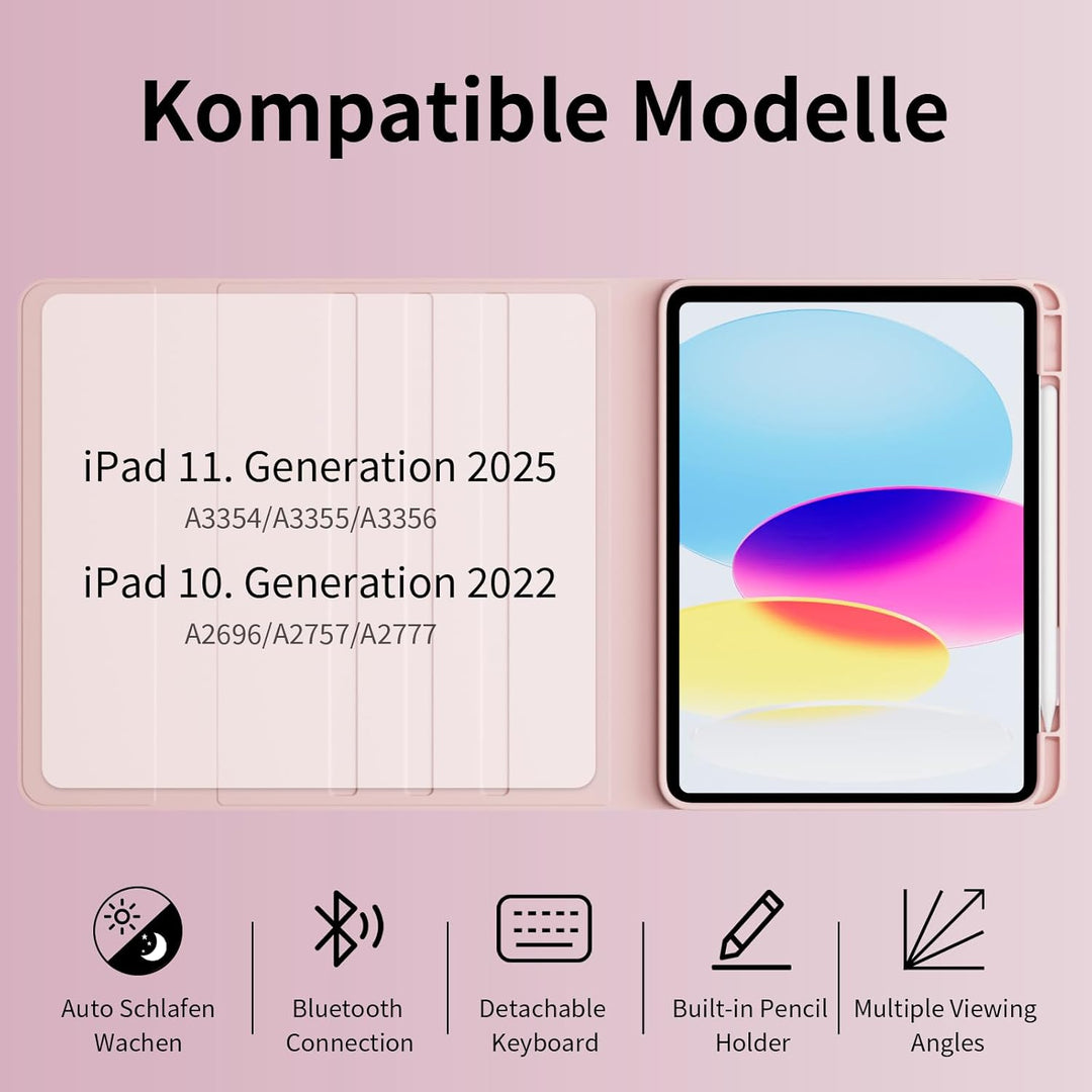 Hülle mit Tastatur für iPad 11. Generation (A16) 2025 11 Zoll, iPad 10. Generation 2022 10,9 Zoll, M