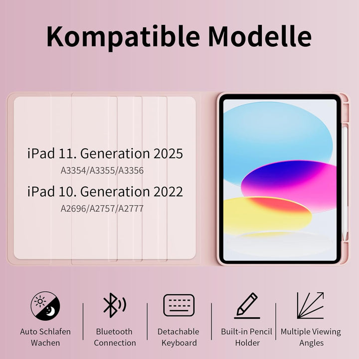 Hülle mit Tastatur für iPad 11. Generation (A16) 2025 11 Zoll, iPad 10. Generation 2022 10,9 Zoll, M