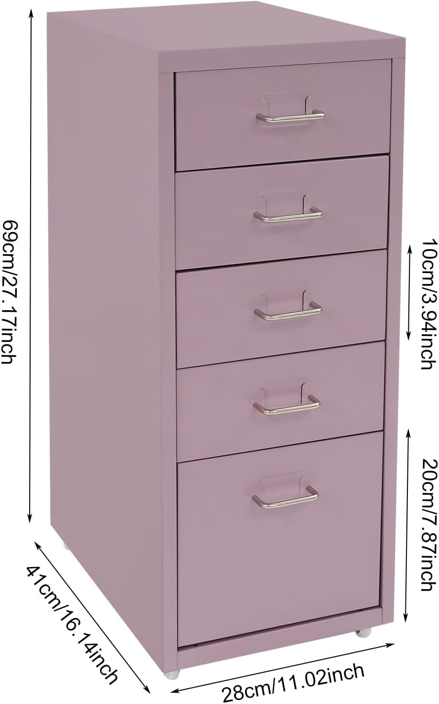 Rollcontainer mit 5 Schubladen 41 x 28 x 69 cm Aktenschrank Büroschrank Schubladenschrank Schreibtis