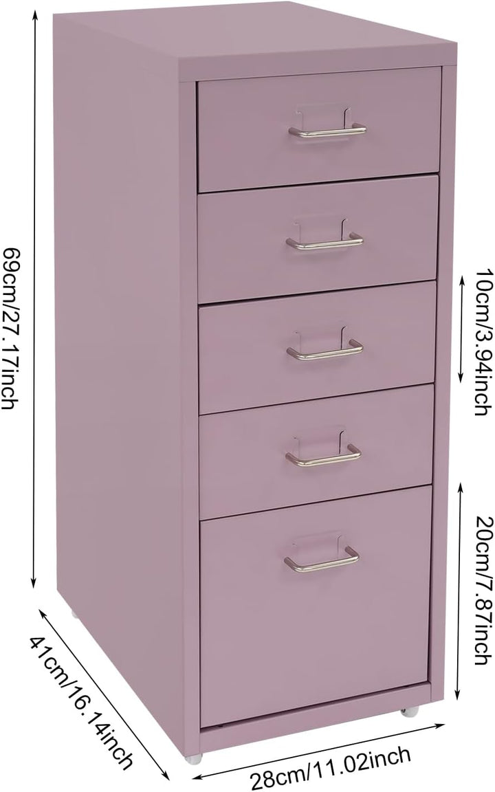 Rollcontainer mit 5 Schubladen 41 x 28 x 69 cm Aktenschrank Büroschrank Schubladenschrank Schreibtis
