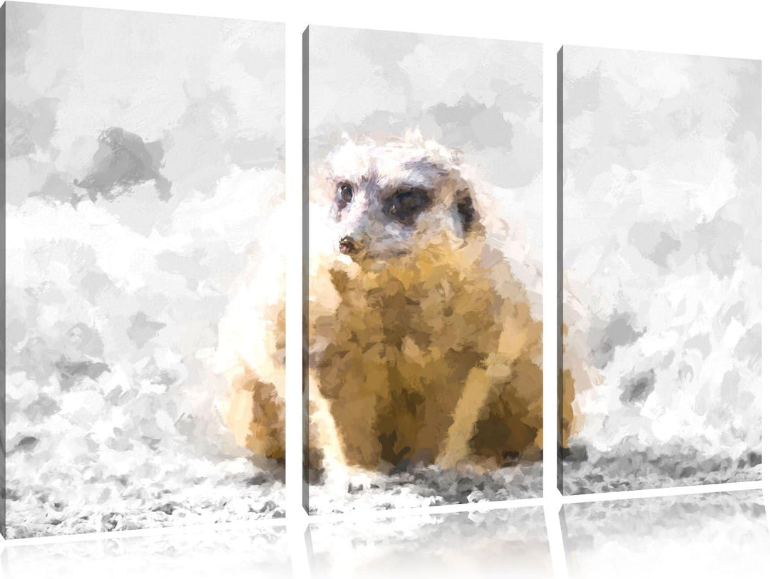 schüchternes Erdmännchen schwarz/weiss Deluxe 3-Teiler Leinwandbild 120x80 Bild auf Leinwand, XXL ri