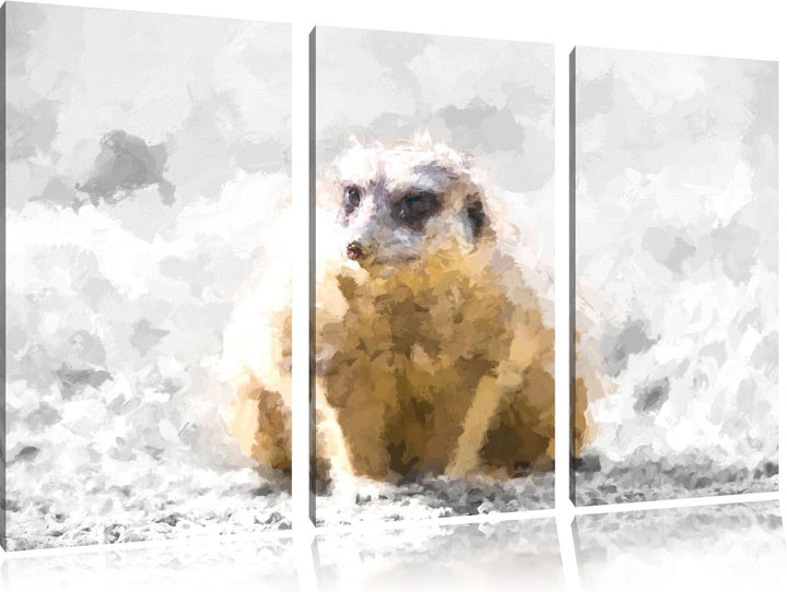 schüchternes Erdmännchen schwarz/weiss Deluxe 3-Teiler Leinwandbild 120x80 Bild auf Leinwand, XXL ri