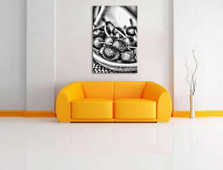 Pixxprint Frische Kirschen in Schlüssel als Leinwandbild/Grösse: 100x70 cm/Wandbild/Kunstdruck/ferti