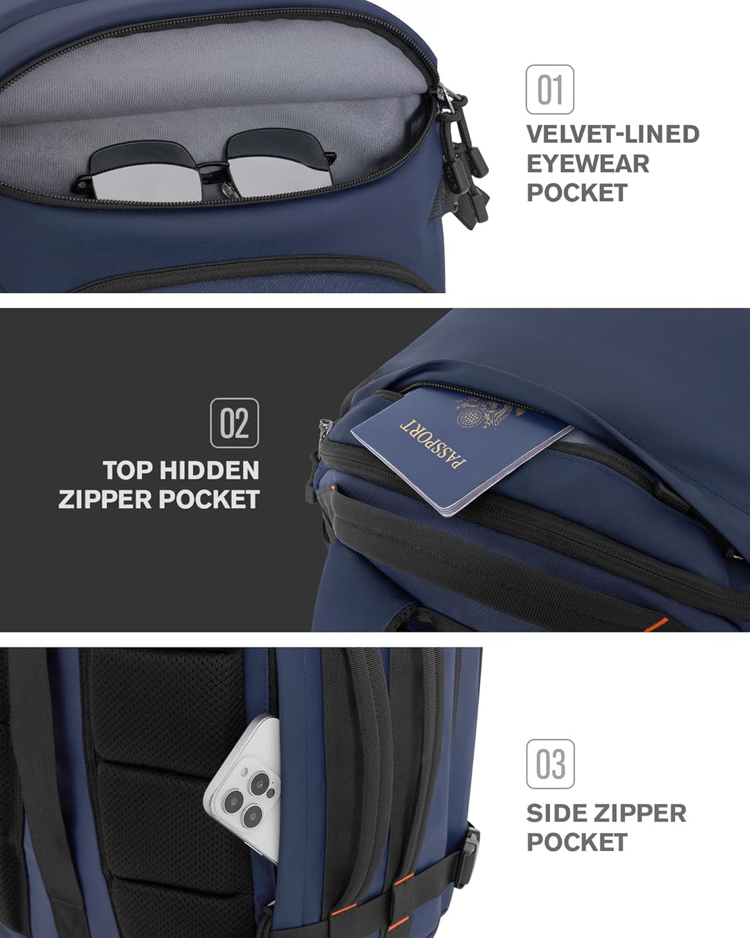 Tolaccea Handgepäck Rucksack, 40L Gross Reiserucksack, TSA Freundlich Laptop Rucksack für 15,6 Zoll,