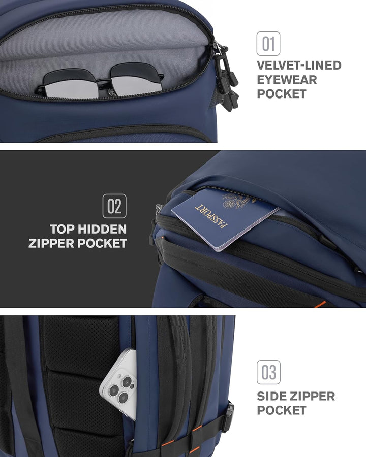 Tolaccea Handgepäck Rucksack, 40L Gross Reiserucksack, TSA Freundlich Laptop Rucksack für 15,6 Zoll,