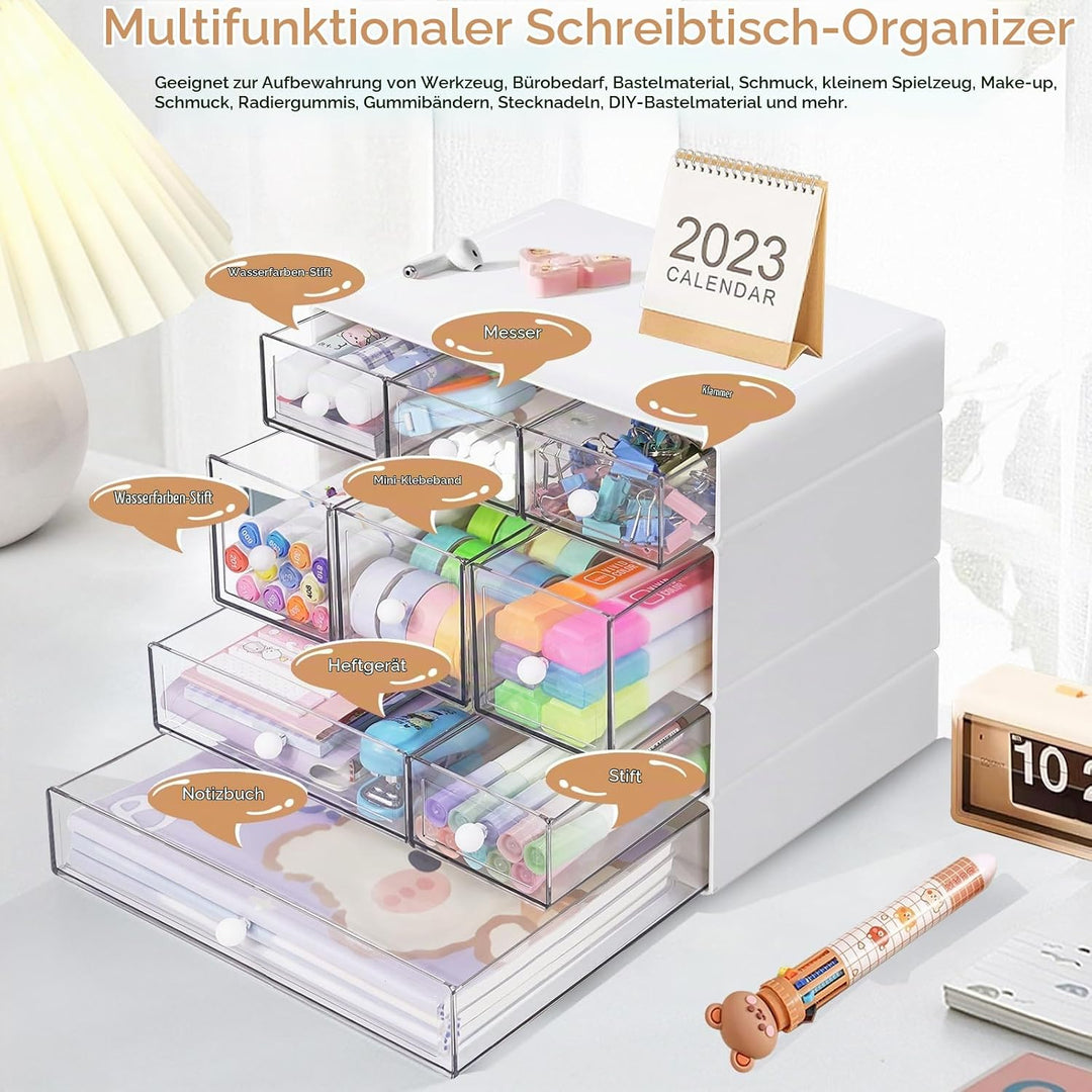 Desk Aufbewahrungsbox mit 9 Schubladen, ToyaJeco 4 Lagen Stapelbare Desktop Craft Storage-Schubladen