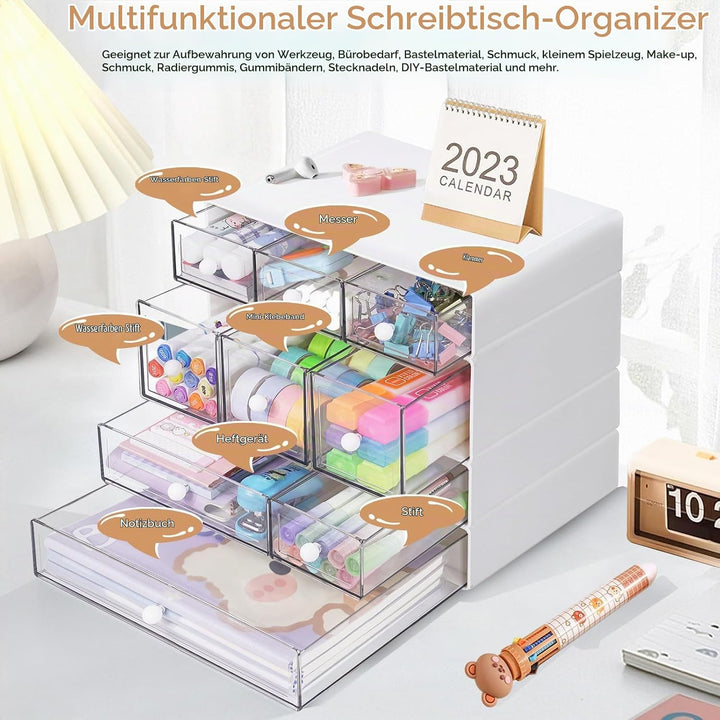 Desk Aufbewahrungsbox mit 9 Schubladen, ToyaJeco 4 Lagen Stapelbare Desktop Craft Storage-Schubladen