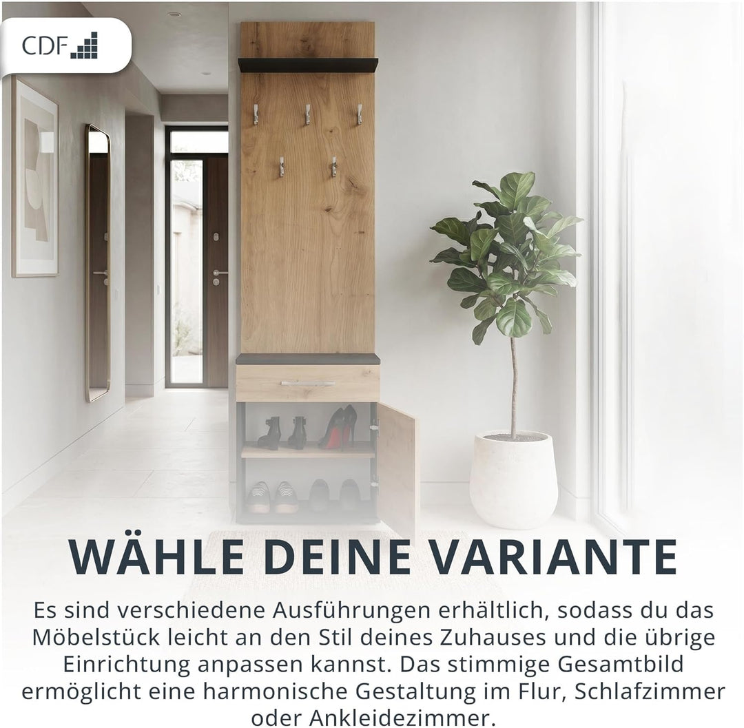 CDF Garderobe Schuhschrank Flurgarderobe Garderobenpaneel Eingangsschrank mit Kleiderhaken Jackenauf