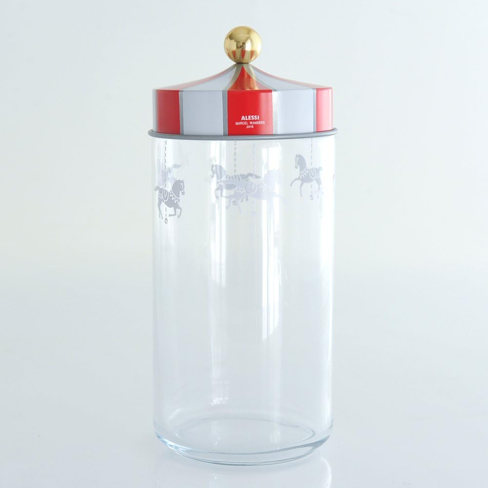 Alessi Küchendose mit abgedichtetem Deckel, Weissblech,Glas, Bunt, 10.5 x 10.5 x 24.5cm, 10.5 x 10.5