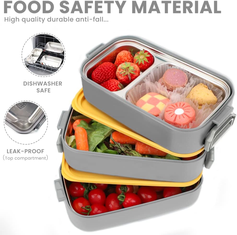 Bugucat Lunchbox Edelstahl 1700ML,Bento Box Brotdose Auslaufsicher Luftdichte Brotzeitbox mit Fächer