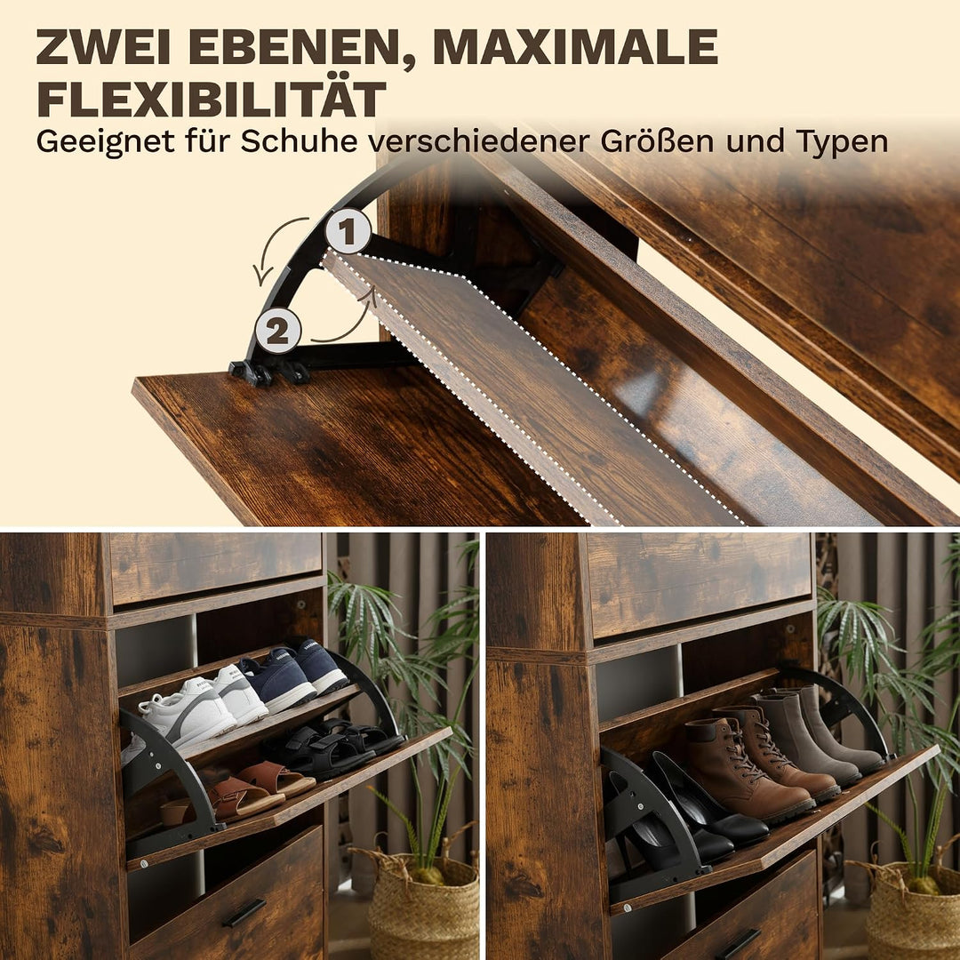 CATAVANA Schuhschrank Schmal Hoch - 4 Fächer für 24 Paar - Schuhregal Geschlossen - Platzsparend &amp; M