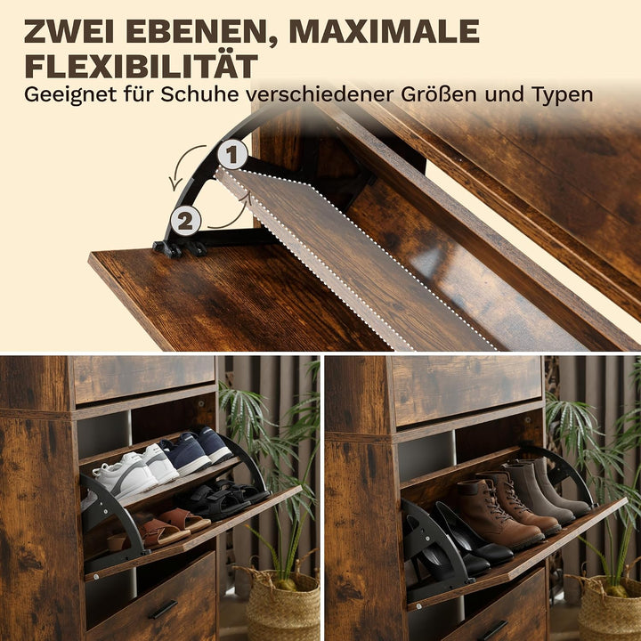 CATAVANA Schuhschrank Schmal Hoch - 4 Fächer für 24 Paar - Schuhregal Geschlossen - Platzsparend &amp; M