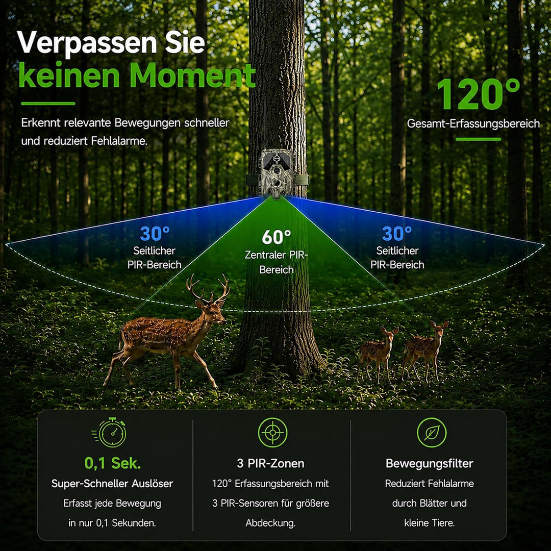 Wildkamera mit Handyübertragung App – 4K Video & 64MP Fotos – WLAN & Bluetooth – Wildtierkamera mit