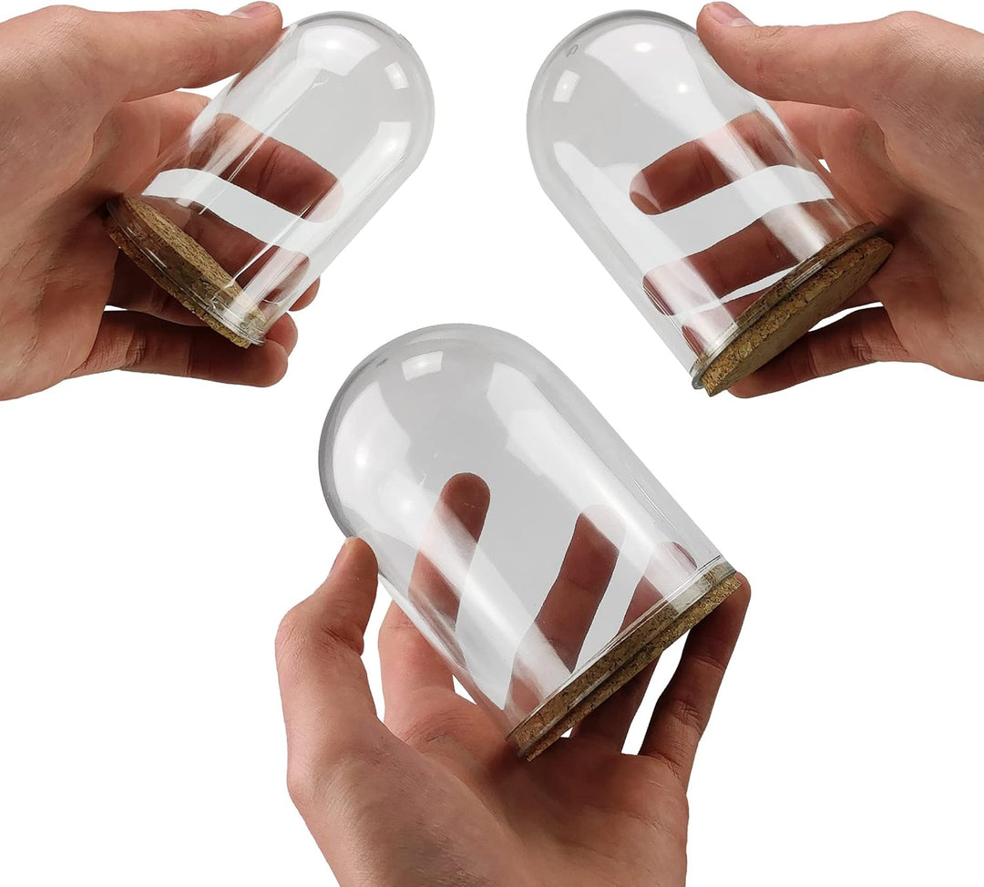 Netuno 3 x Acryl Glocke mit Korkboden 12 cm Transparent Kunststoffhaube Acrylkuppel Glasglocke DIY A