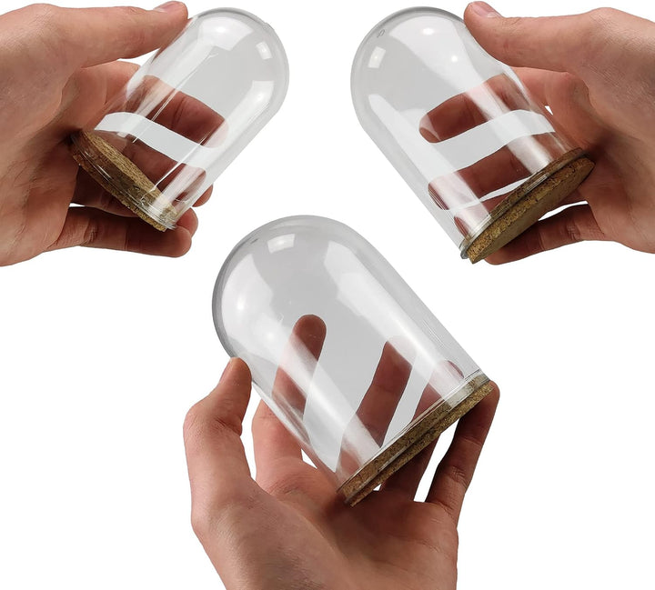 Netuno 3 x Acryl Glocke mit Korkboden 12 cm Transparent Kunststoffhaube Acrylkuppel Glasglocke DIY A