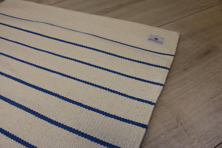 Yogateppich Yogamatte 190 x 66 cm aus Baumwolle Textil Natur Blau gestreift, Yogaunterlage gross für